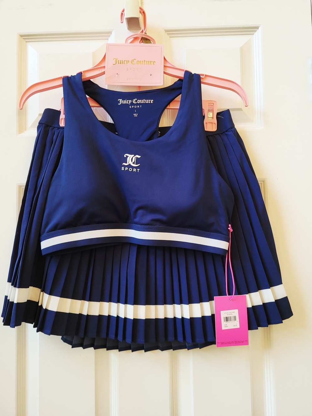 Juicy Couture Sport 2-Pc Navy Set Pleated Skort & Bra Size L Tennis & Activewear